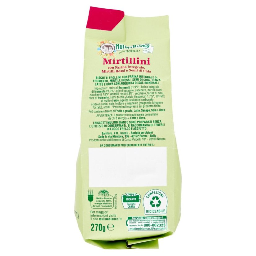 Mulino Bianco Armonia Mirtillini sušenky celozrnná mouka brusinky bez mléka a vajec 270g